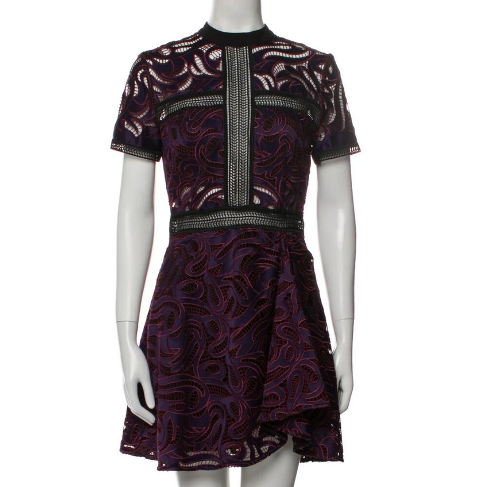 Self-Portrait Printed Mini Dress in Purple - Sz 6 (US)